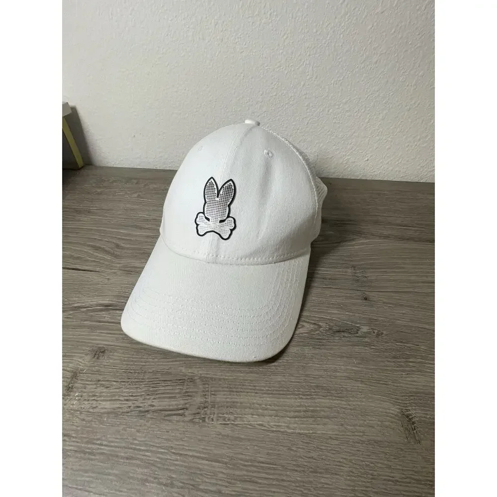 Psycho Bunny Mens Baseball Cap - White with Perforated Bunny Logo - One Size